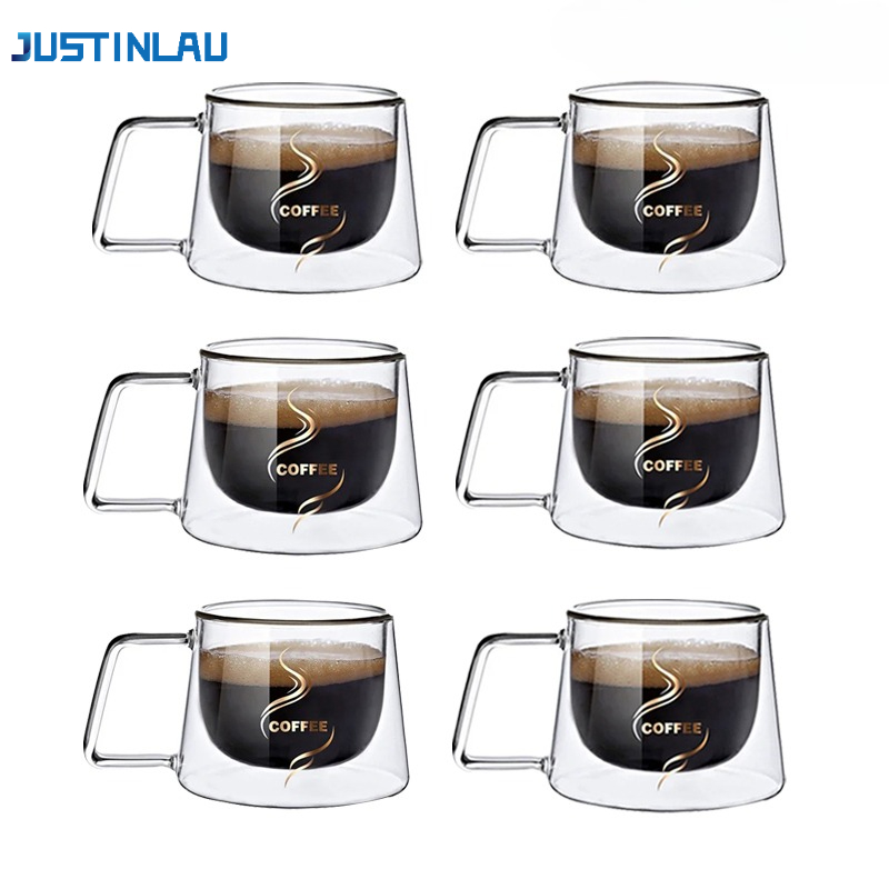 Espresso Shot Glass - JUSTINLAU 200ML Espressokop hittebestendig Dubbelwandige Glazen